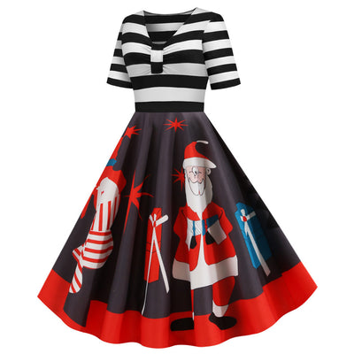 Christmas Striped V Print Dress