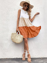 Loose Casual Stitching Contrast Ruffled Dress