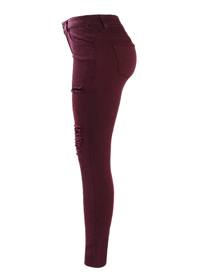 Red Mid High Waisted Stretch Ripped Skinny Jeans
