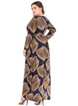 V-neck Long Sleeve Striped Printed Irregular Hem Dress