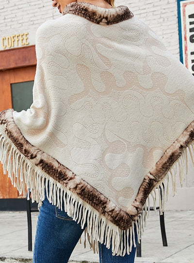 Women Cloak Knit Fur Collar Shawl