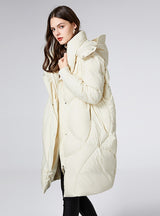 White Duck Down Loose Thickened Hooded Slim Coat