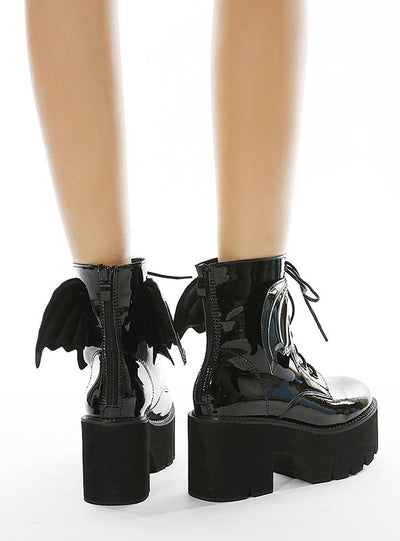 Women's Patent Leather Booties Thick Soles