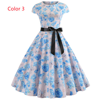 Retro Printed Short Sleeve Dress