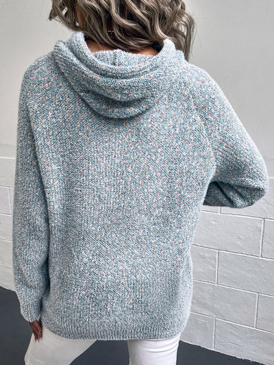 Letter Hooded Pullover Drawstring Sweater