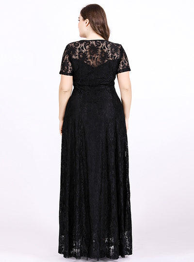 Short-sleeved Round Neck Crochet Evening Dress