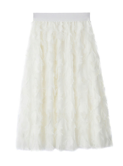 Elastic Waist Feather Fringed Skirt