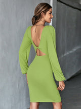 Knitted Sexy Backless Long-sleeved Dress
