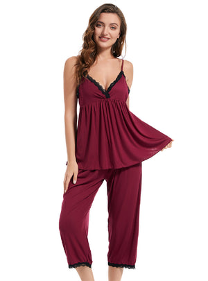 Lace Cropped Pants Two-piece Pajamas