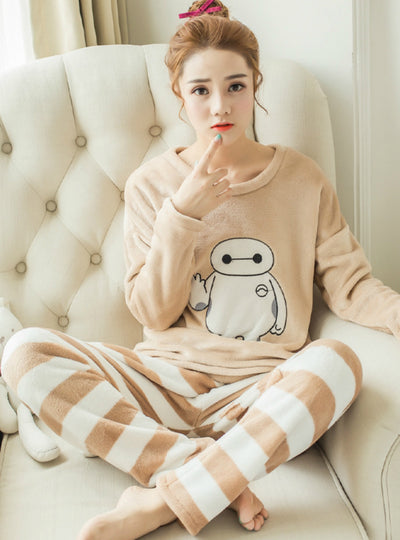 Baymax Pyjamas Sets Thick Warm Coral Velvet Suit