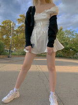 Elegant Bow White Female Mini Dress