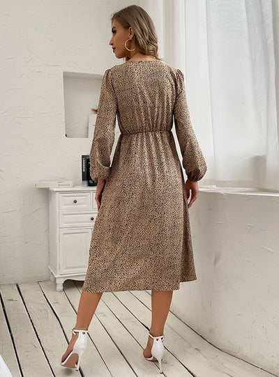 Button Cardigan Leopard Print Dress
