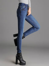 High Waist Button Fly Over Length Skinny Jeans