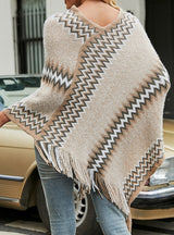 Fringe Knit Sweater Shawl Cloak