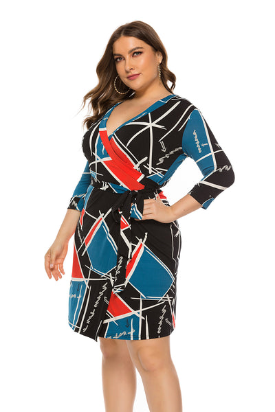 Short V-neck Long Sleeve Plus Dress