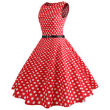 Red Wave Point Print Vintage Dress