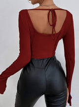 Slim-fit Long Sleeve Square Top T-shirt