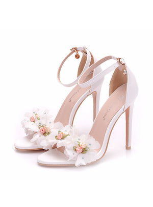 White Flower High Heel Fish Mouth Sandal