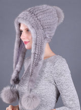 Mink Wool Woven Hat Ladies Mink Ear Hat