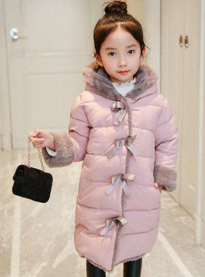 Long Padded Cotton-Padded Jacket With Bow