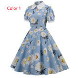 Printed Short Sleeve Doll Collar Printed Dress