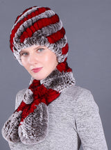 Warm Pineapple Rex Rabbit Fur Hat Scarf Set