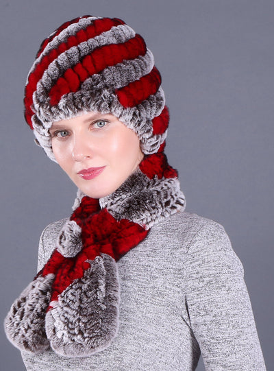 Warm Pineapple Rex Rabbit Fur Hat Scarf Set