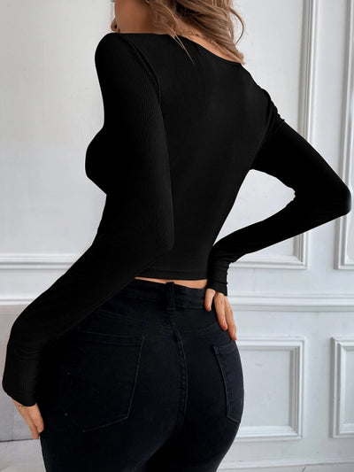 V-neck Slim Short Knitted Long Sleeve T sleeve
