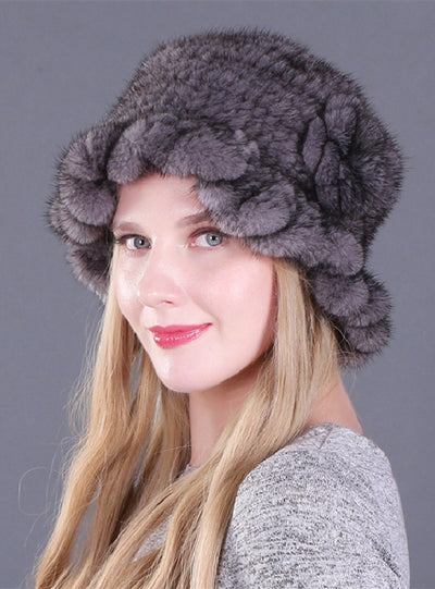 Mink Wool Woven Hat Mink Rose Hat