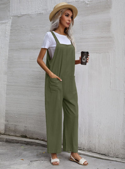 Black Cotton Lazy Loose One-piece Bib Pants