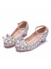 Square Round Head Crystal Flower Wedding Shoes