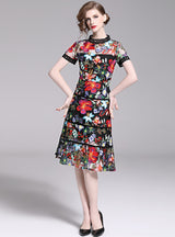 Heavy Mesh Embroidery Hollow Short Sleeve Dress