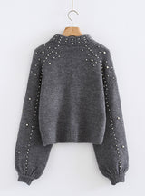 Round Neck Loose Sweater Short Pearl Sweater