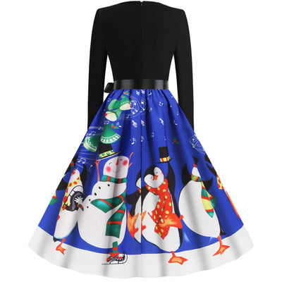 Christmas Long Sleeve Printed Dress
