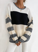 Turtleneck Neck Striped Contrast Knitted Sweater