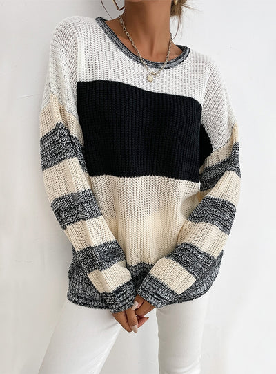 Turtleneck Neck Striped Contrast Knitted Sweater