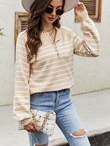 Striped Pullover Button Cardigan Sweater