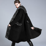 Thickened Long Woolen Stitching Hooded Jacket