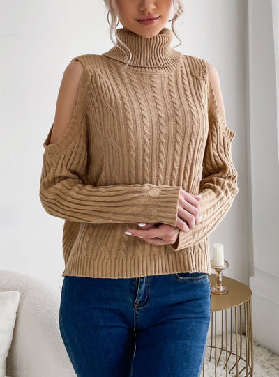 Collar Twist High Solid Color Sweater