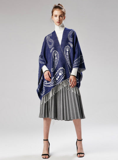 Fringed Cashew Flower Shawl Dual-Purpose Cloak