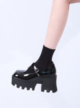 Thin Black Leather Round Heads Thick Soles Shoes