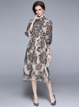 Long Slim Gauze Embroidery Dress