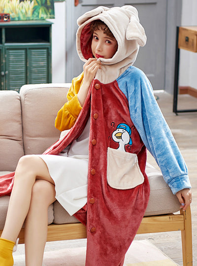 Thickened Lengthened Warm Coral Fleece Nightgown