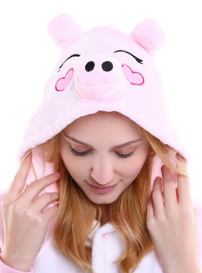 Pink Pig Costume Winter Warm Sleepwear