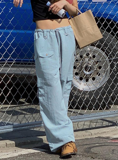 Multi-pocket Metal Low Waist Woven Pants