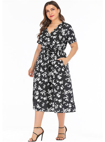 V-neck Short Sleeve Bohemian Beach Dress