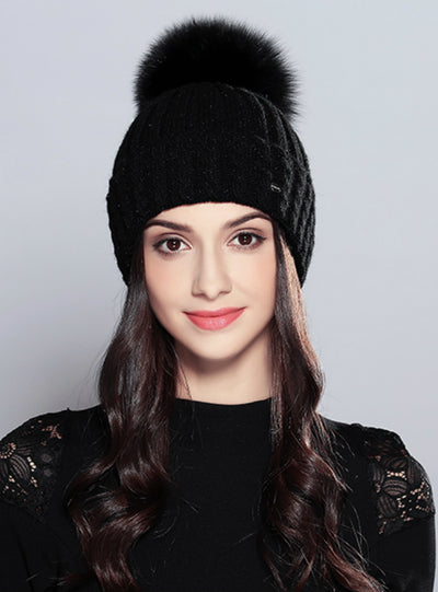 Fur Hat Female Elegant Wool Knitted Winter Brand 