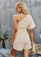 Solid Color One Shoulder Short Jumpsuit