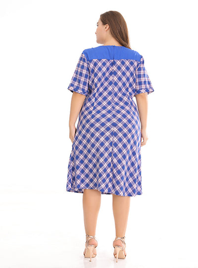 Large Size Loose Slim Stitching Plaid Dress