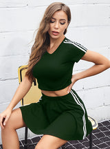 Striped Short-sleeved Shirt Skirt Sports Suit
